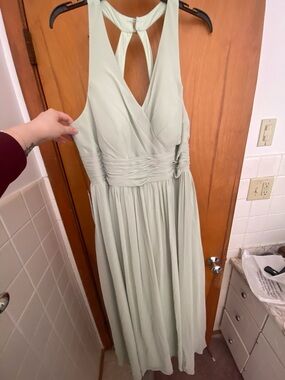 Sleeveless Sage Green Chiffon Maxi Dress with Ruched Waist